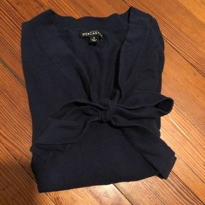 Jcrew Mercantile V-neck Bow Sweater Navy Sz Small